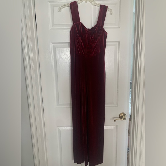 Burgundy Velvet Full length, stretchy Romper - Picture 3 of 4